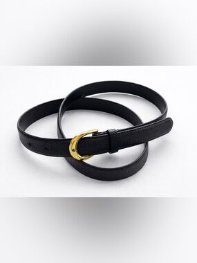 Ralph Lauren Women’s Black Leather Belt with Gold Buckle XL